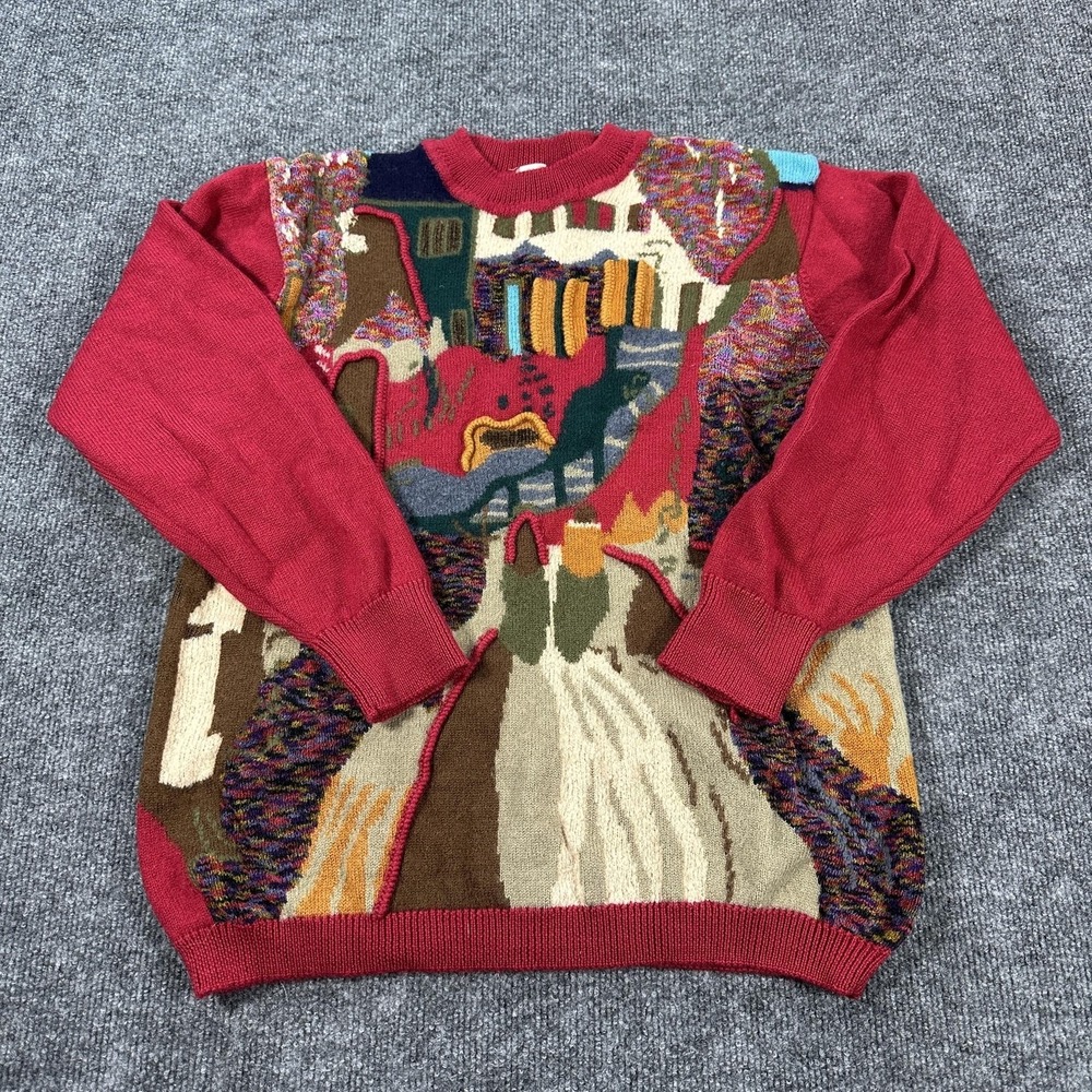 Vintage Ladies' Fashion Sweater Womens Apx‎ Large Red Abstract Art Knit Graphic